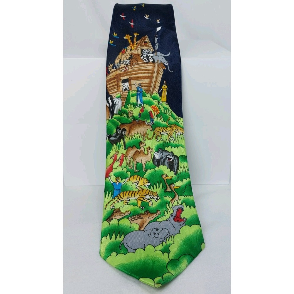 Steven Harris Noah's Ark And Animals Silk Tie Hand Made Necktie 3.75"x60"